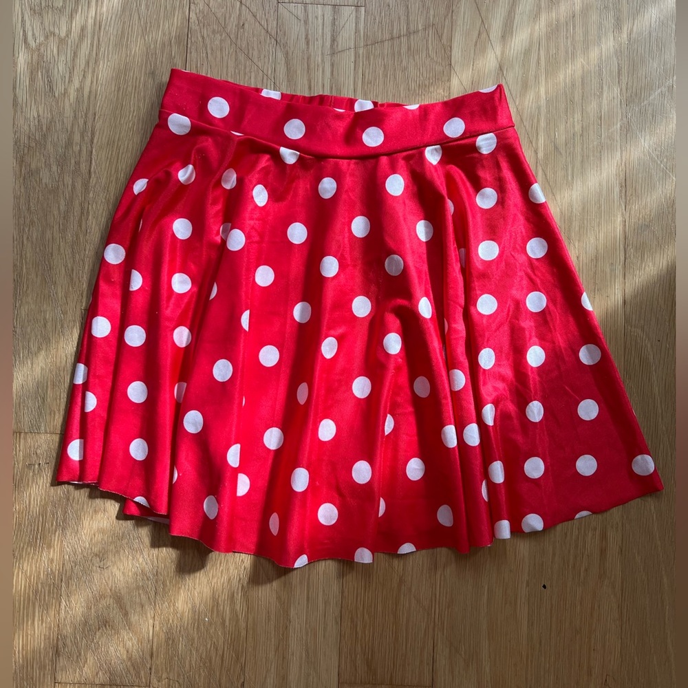 Versatile Stretchy Elastic Waist Mini Skater Skirt Red and White Polka Dots